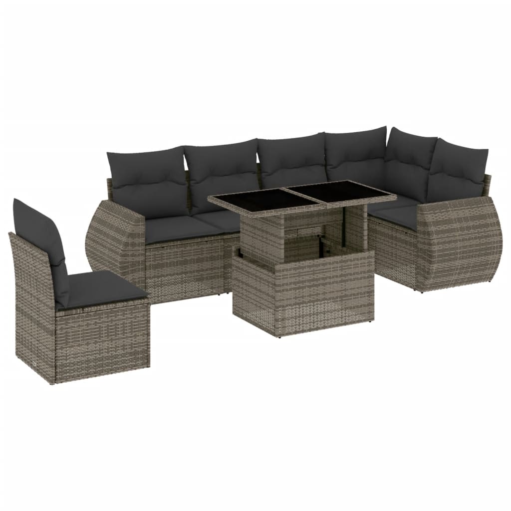 Set Divani da Giardino 7 pz con Cuscini Grigio in Polyrattan | homemem39