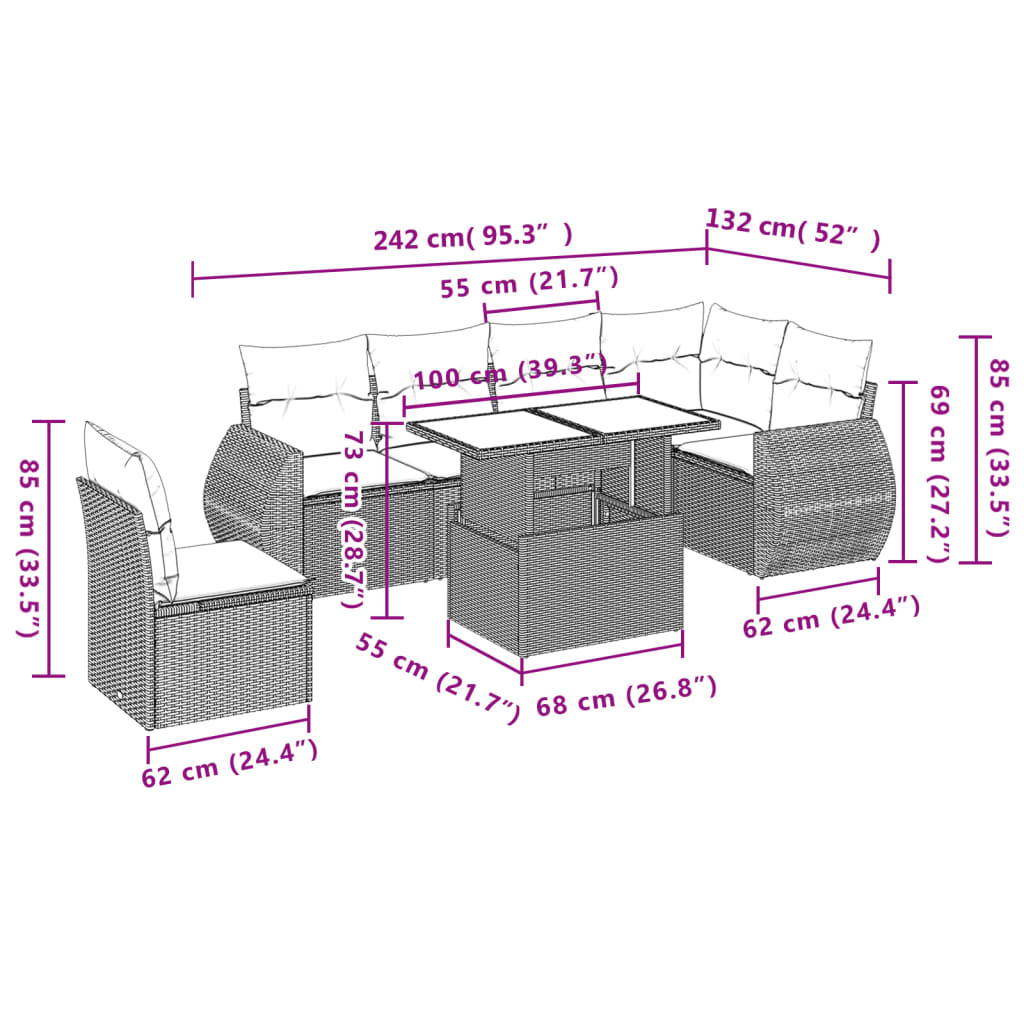 Set Divani da Giardino 7 pz con Cuscini Grigio in Polyrattan | homemem39