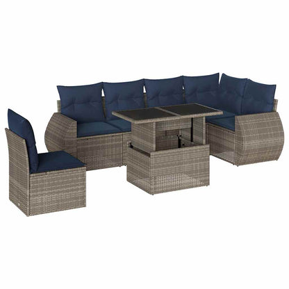 Set Divani da Giardino 7 pz con Cuscini Grigio in Polyrattan | homemem39