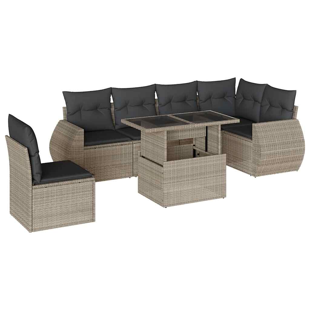 Set Divani da Giardino 7pz con Cuscini Grigio Chiaro Polyrattan | homemem39