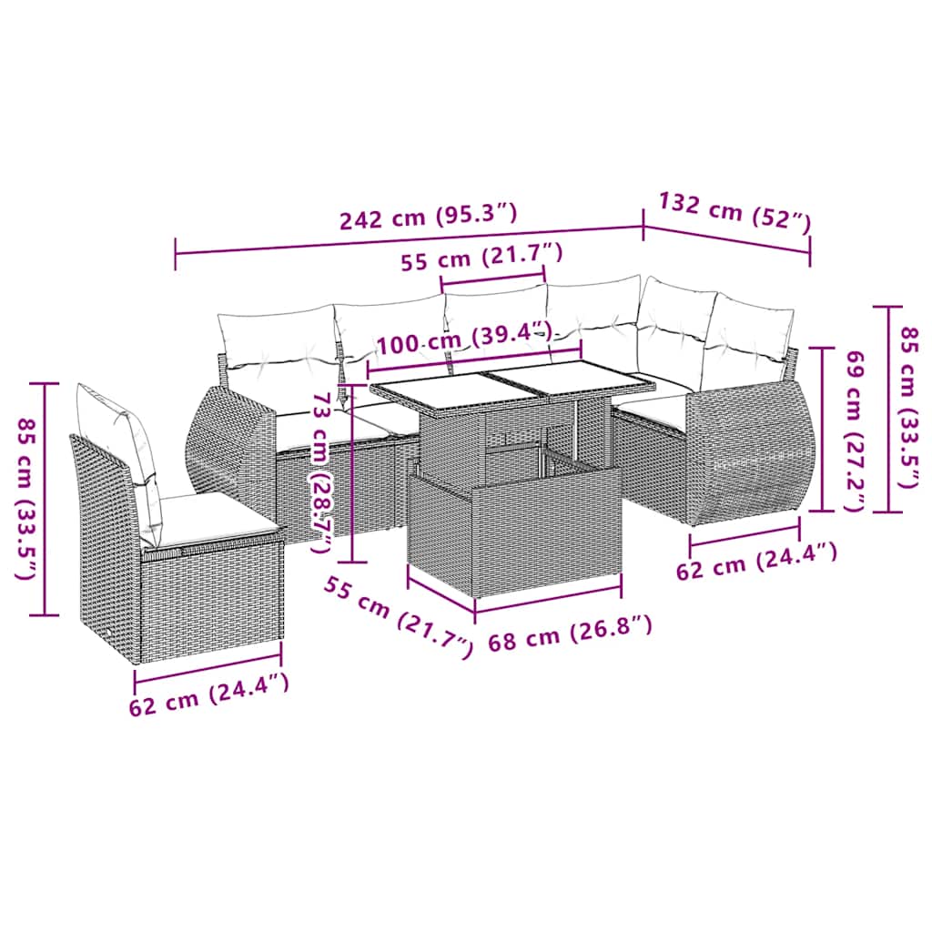 Set Divani da Giardino 7pz con Cuscini Grigio Chiaro Polyrattan - homemem39