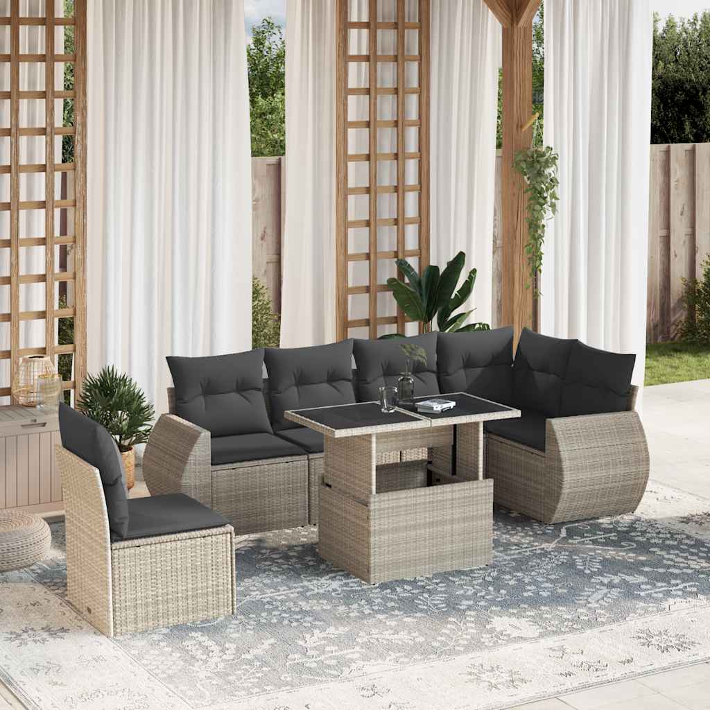 Set Divani da Giardino 7pz con Cuscini Grigio Chiaro Polyrattan | homemem39