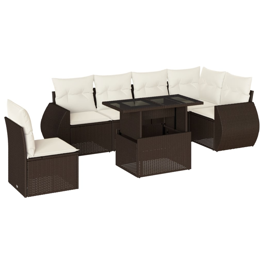 Set Divani da Giardino 7 pz con Cuscini Marrone in Polyrattan - homemem39
