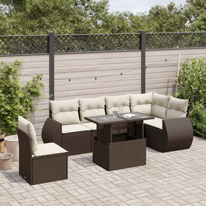 Set Divani da Giardino 7 pz con Cuscini Marrone in Polyrattan | homemem39
