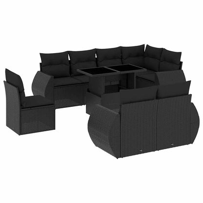 Set Divani da Giardino 9 pz con Cuscini Nero in Polyrattan - homemem39