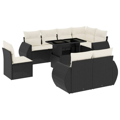 Set Divani da Giardino 9 pz con Cuscini Nero in Polyrattan | homemem39