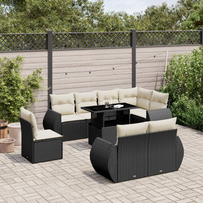 Set Divani da Giardino 9 pz con Cuscini Nero in Polyrattan | homemem39