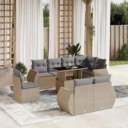 Set Divano da Giardino 9 pz con Cuscini Beige in Polyrattan - homemem39