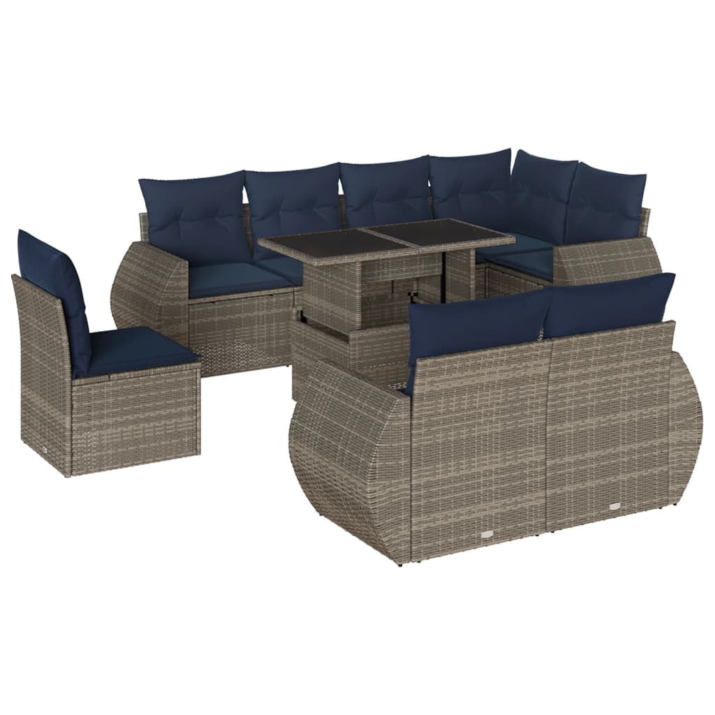 Set Divani da Giardino 9 pz con Cuscini Grigio in Polyrattan | homemem39