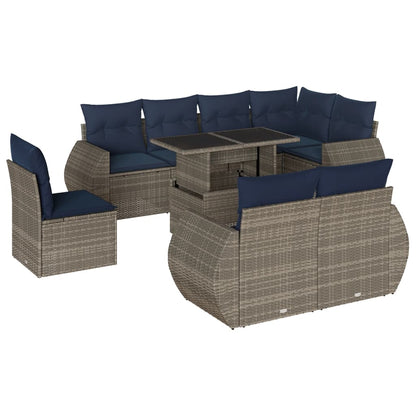 Set Divani da Giardino 9 pz con Cuscini Grigio in Polyrattan | homemem39