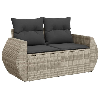 Set Divano da Giardino 9pz con Cuscini Grigio Chiaro Polyrattan