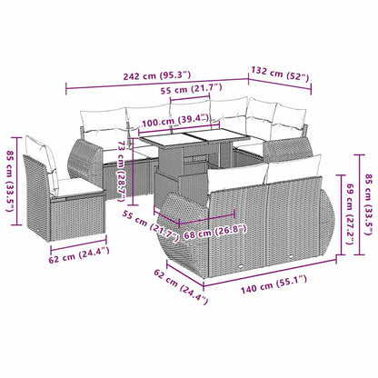Set Divano da Giardino 9pz con Cuscini Grigio Chiaro Polyrattan - homemem39