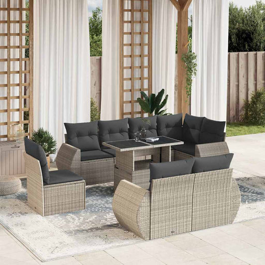 Set Divano da Giardino 9pz con Cuscini Grigio Chiaro Polyrattan - homemem39
