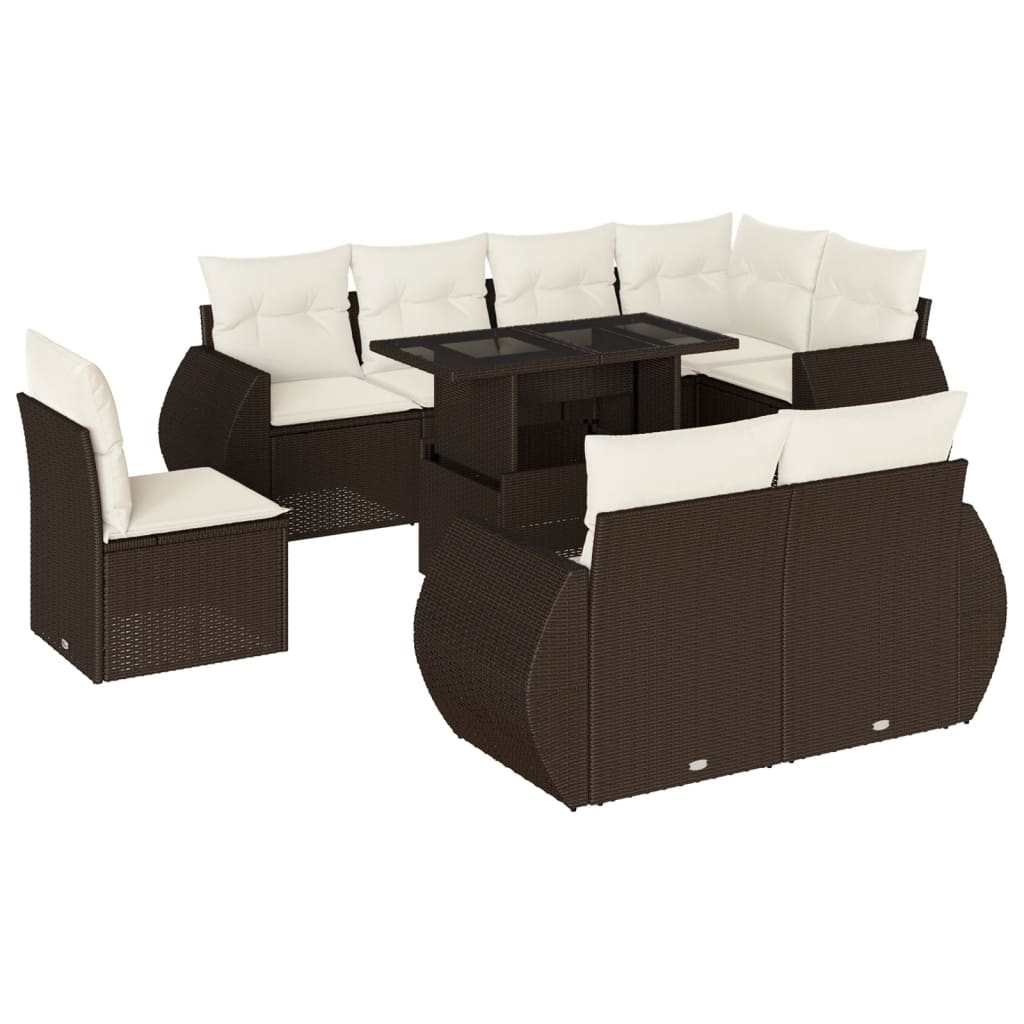 Set Divani da Giardino 9pz con Cuscini Marrone in Polyrattan - homemem39