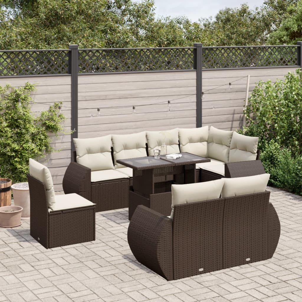 Set Divani da Giardino 9pz con Cuscini Marrone in Polyrattan | homemem39