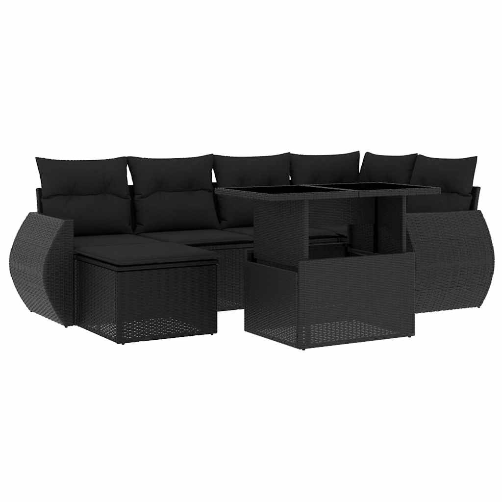 Set Divani da Giardino con Cuscini 7pz Nero Polyrattan | homemem39