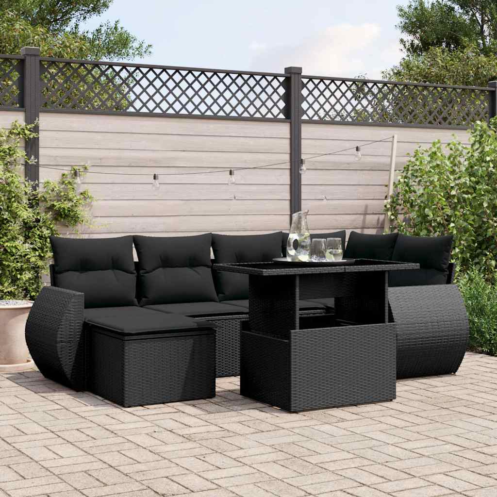Set Divani da Giardino con Cuscini 7pz Nero Polyrattan | homemem39