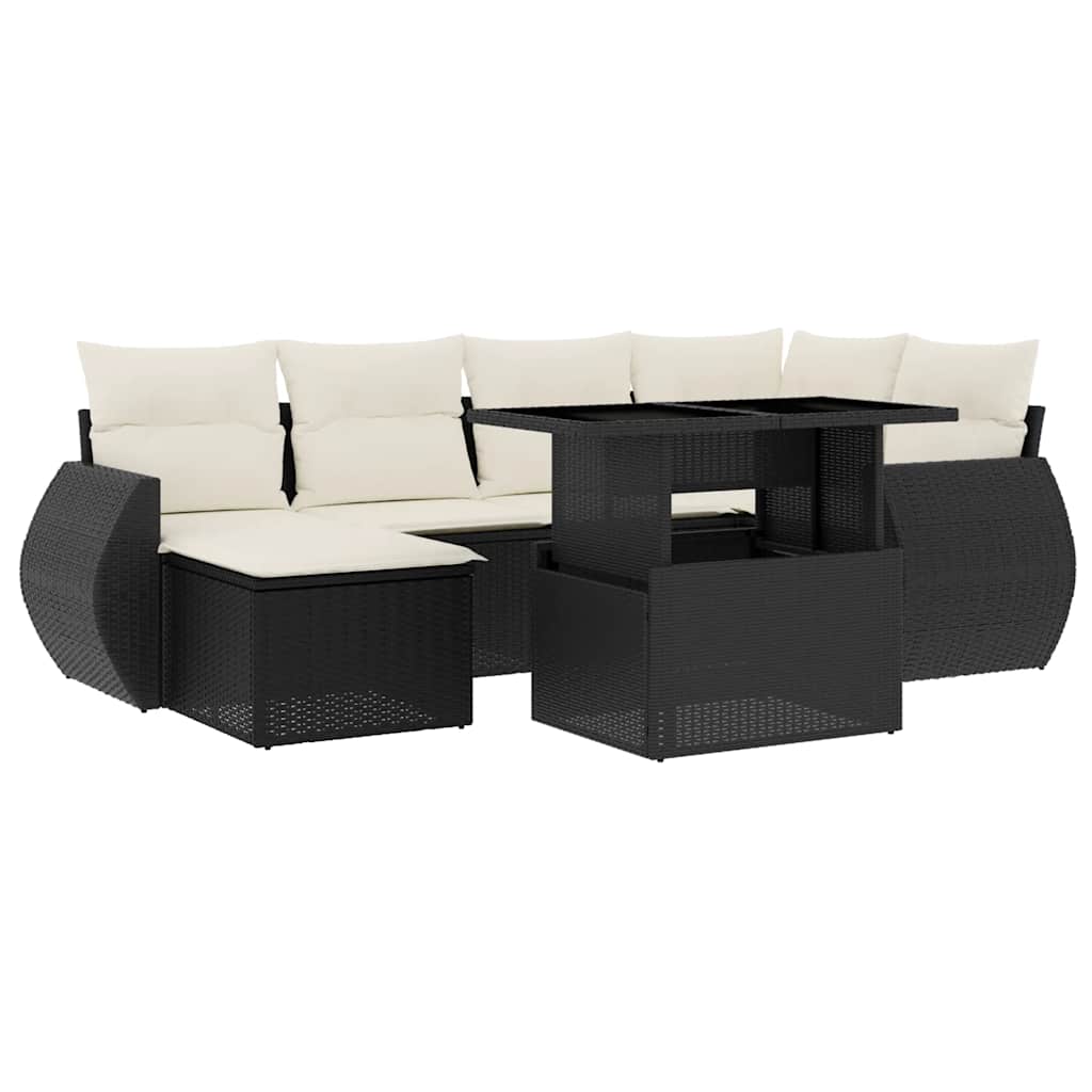 Set Divani da Giardino con Cuscini 7pz Nero Polyrattan - homemem39