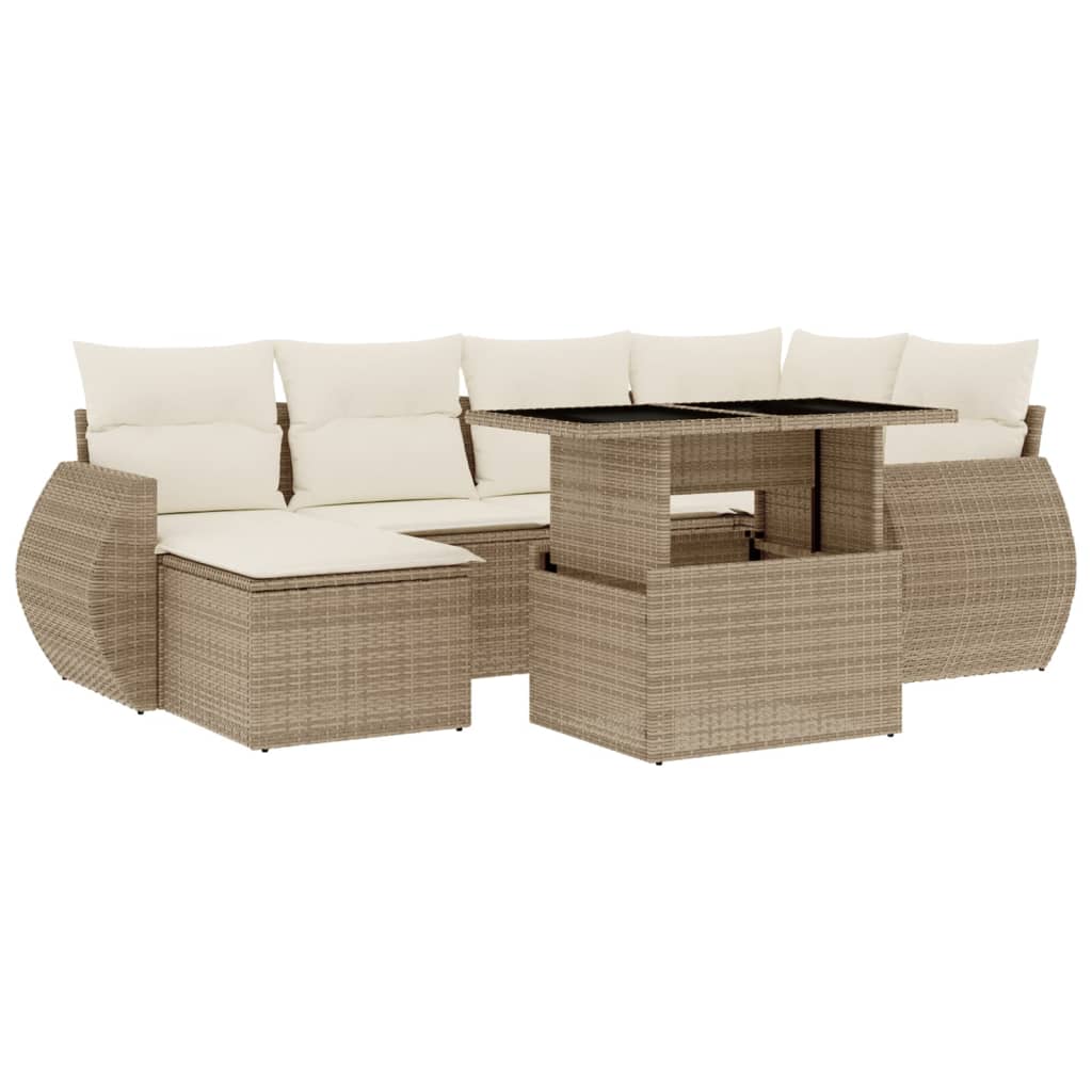 Set Divani da Giardino 7 pz con Cuscini Beige in Polyrattan