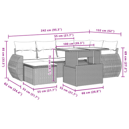 Set Divani da Giardino 7 pz con Cuscini Beige in Polyrattan