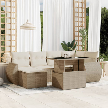 Set Divani da Giardino 7 pz con Cuscini Beige in Polyrattan