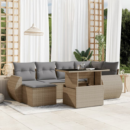 Set Divani da Giardino 7 pz con Cuscini Beige in Polyrattan - homemem39