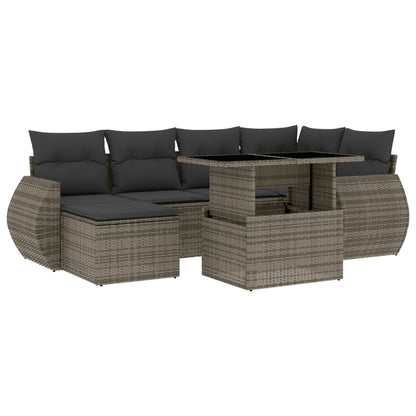 Set Divani da Giardino 7 pz con Cuscini Grigio in Polyrattan - homemem39