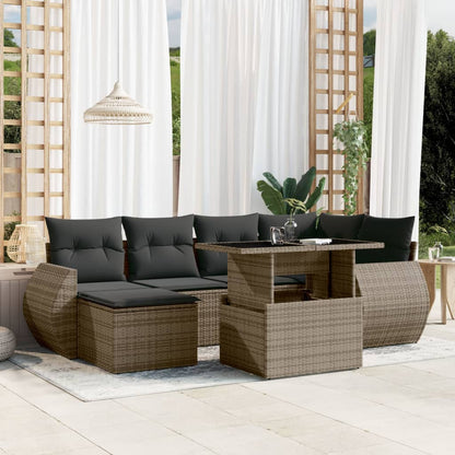 Set Divani da Giardino 7 pz con Cuscini Grigio in Polyrattan - homemem39