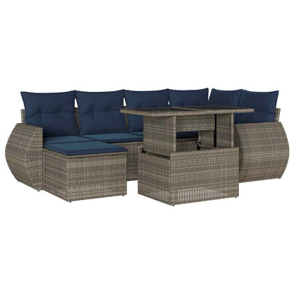 Set Divani da Giardino 7 pz con Cuscini Grigio in Polyrattan | homemem39