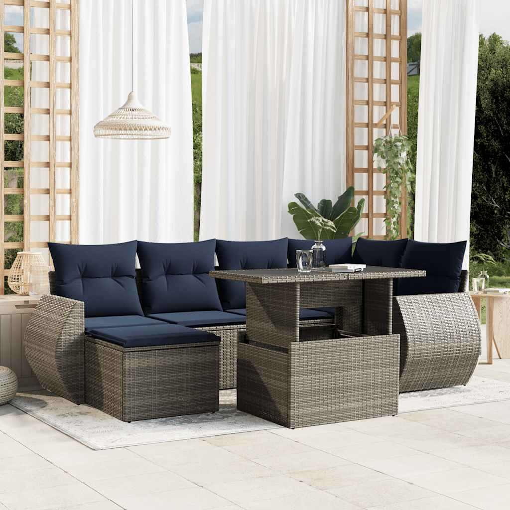 Set Divani da Giardino 7 pz con Cuscini Grigio in Polyrattan | homemem39