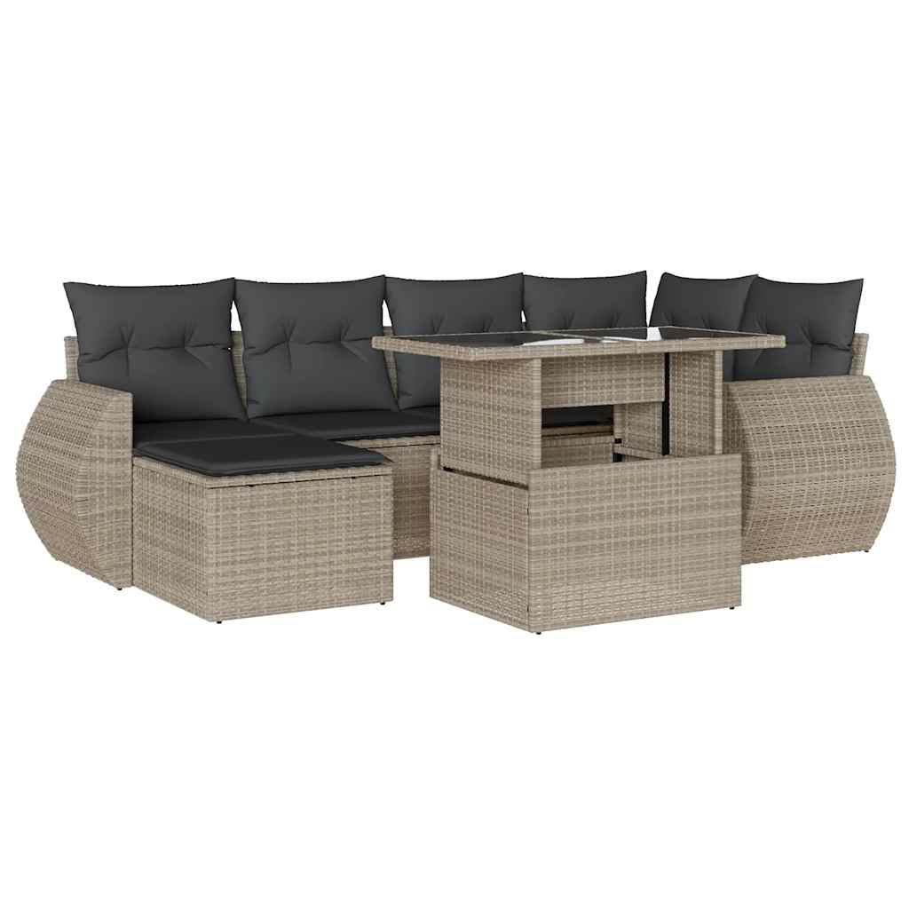 Set Divani da Giardino 7pz con Cuscini Grigio Chiaro Polyrattan | homemem39