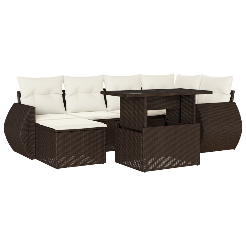 Set Divani da Giardino 7 pz con Cuscini Marrone in Polyrattan | homemem39