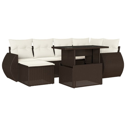 Set Divani da Giardino 7 pz con Cuscini Marrone in Polyrattan | homemem39