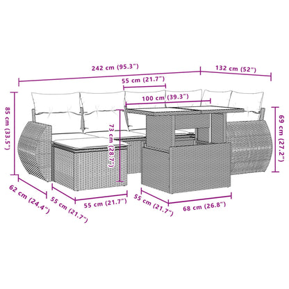 Set Divani da Giardino 7 pz con Cuscini Marrone in Polyrattan | homemem39