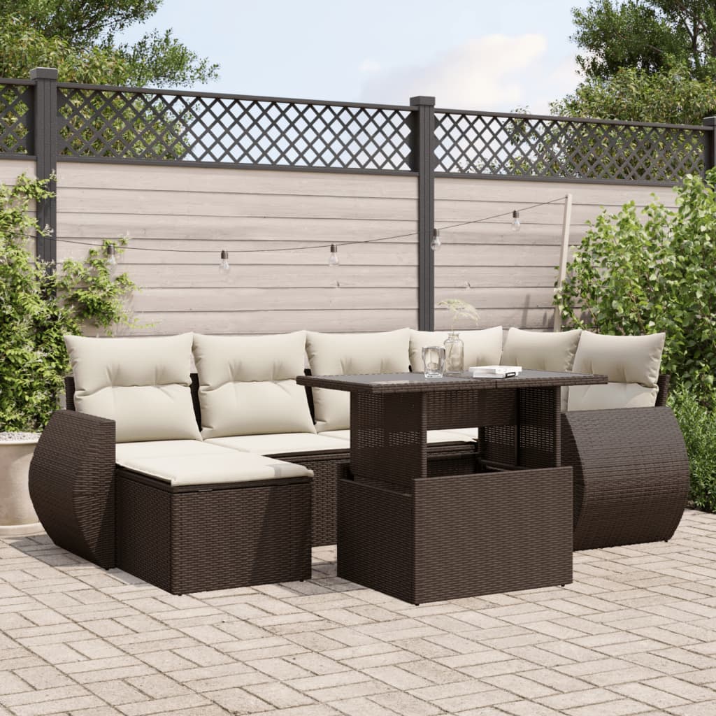 Set Divani da Giardino 7 pz con Cuscini Marrone in Polyrattan | homemem39
