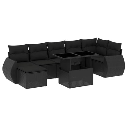 Set Divani da Giardino con Cuscini 8 pz Nero in Polyrattan - homemem39