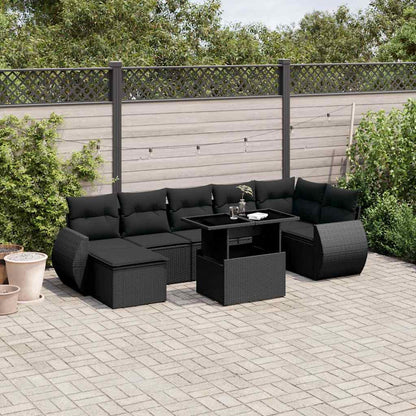 Set Divani da Giardino con Cuscini 8 pz Nero in Polyrattan - homemem39