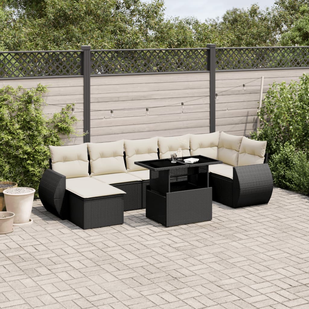 Set Divani da Giardino con Cuscini 8 pz Nero in Polyrattan | homemem39