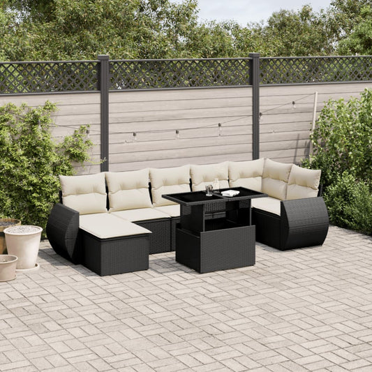 Set Divani da Giardino con Cuscini 8 pz Nero in Polyrattan - homemem39