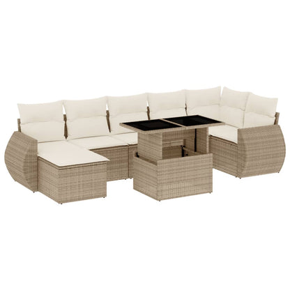 Set Divano da Giardino 8 pz con Cuscini Beige in Polyrattan