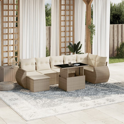 Set Divano da Giardino 8 pz con Cuscini Beige in Polyrattan