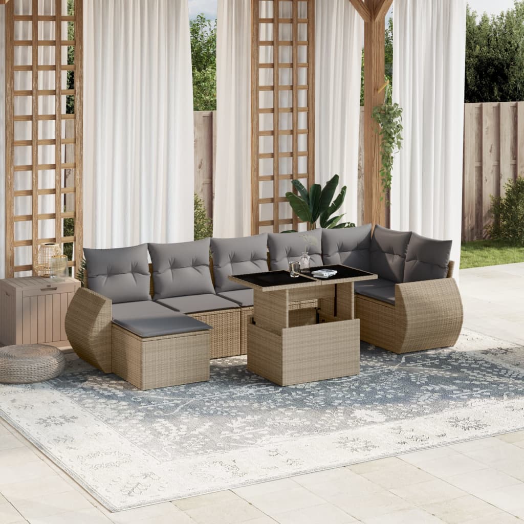 Set Divano da Giardino 8 pz con Cuscini Beige in Polyrattan - homemem39