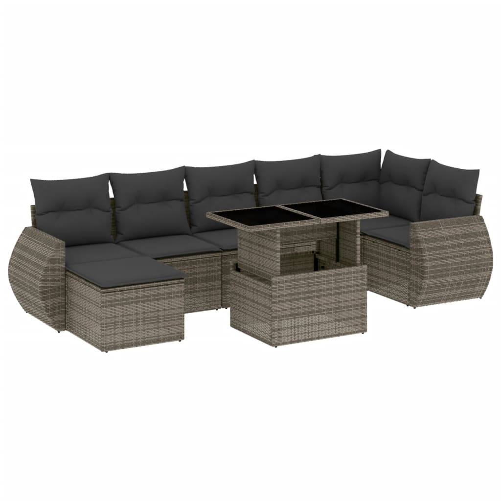 Set Divano da Giardino 8 pz con Cuscini Grigio in Polyrattan - homemem39