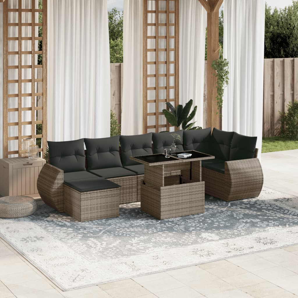 Set Divano da Giardino 8 pz con Cuscini Grigio in Polyrattan - homemem39