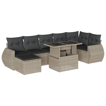 Set Divano da Giardino 8pz con Cuscini Grigio Chiaro Polyrattan