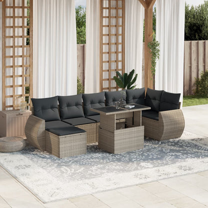 Set Divano da Giardino 8pz con Cuscini Grigio Chiaro Polyrattan