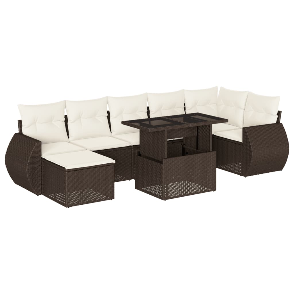 Set Divani da Giardino 8 pz con Cuscini Marrone in Polyrattan | homemem39