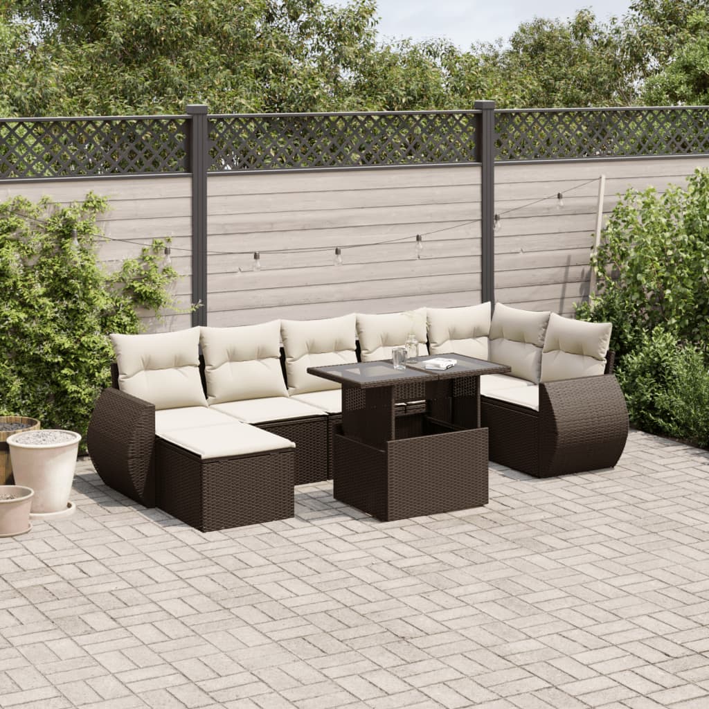 Set Divani da Giardino 8 pz con Cuscini Marrone in Polyrattan | homemem39
