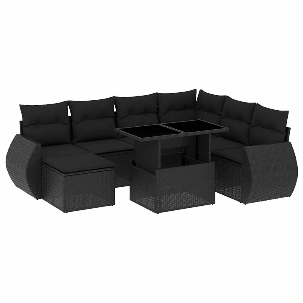 Set Divani da Giardino con Cuscini 8 pz Nero in Polyrattan - homemem39