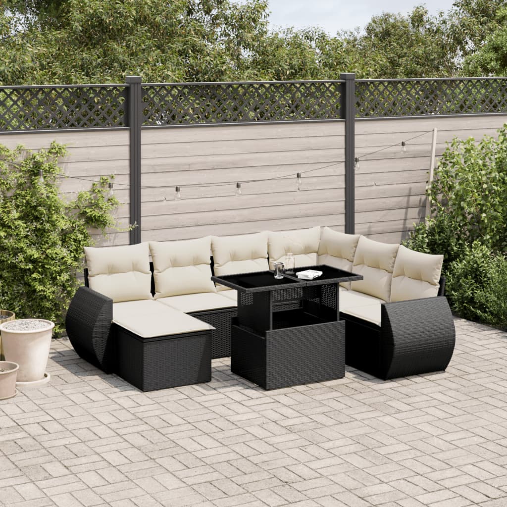 Set Divani da Giardino con Cuscini 8 pz Nero in Polyrattan | homemem39